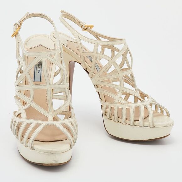 Prada Off White Patent Leather Caged Platform Sandals Size 38 - Picture 4 of 4